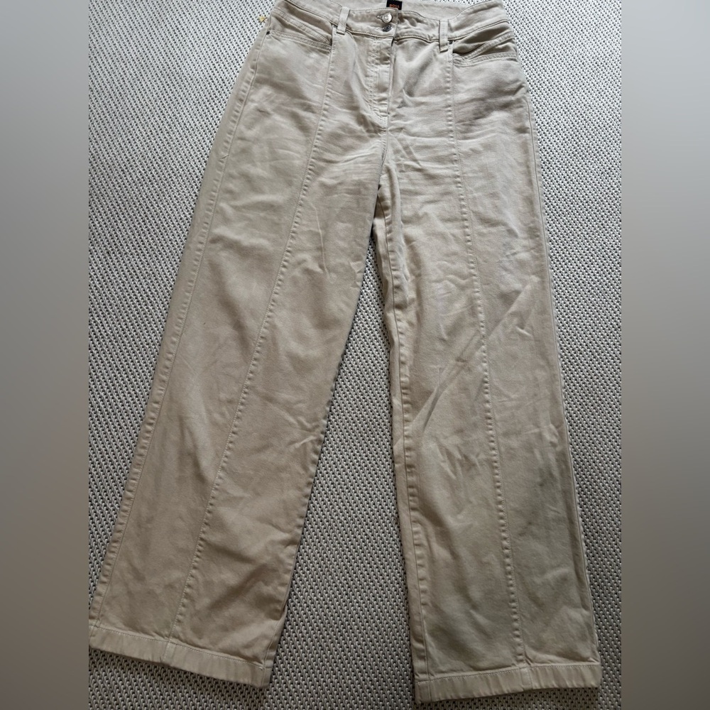 Hugo Boss Beige Barrel-Leg Pants US 12 Curved Leg